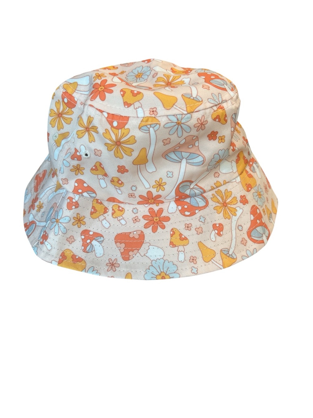 Source Unknown Floral Mushroom Print Bucket Hat in Cream, Orange, Yellow, Blue